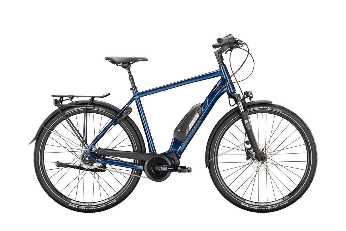 Vélo de randonnée électrique Victoria Etouring 7.5 mod. 22 victoires en vélo électrique. visite électronique. 7,5 28 55 diam. roue libre bleue