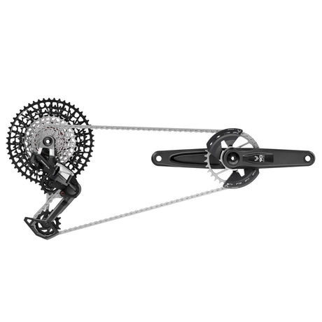 Groupe Sram Eagle 90 dub type T comprenant : dérailleur arrière, levier de vitesse, pédalier, cassette de chaîne GX de 170 mm de large, 10-52