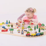 Bigjigs Holz Zuch Set Stad a Land, 101Dlg.