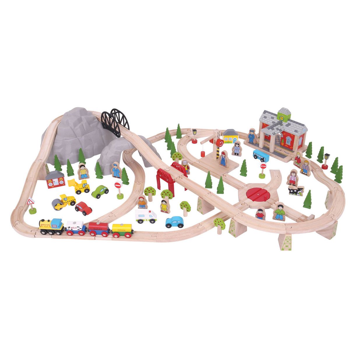 Bigjigs wooden train set Alps, 112dlg.