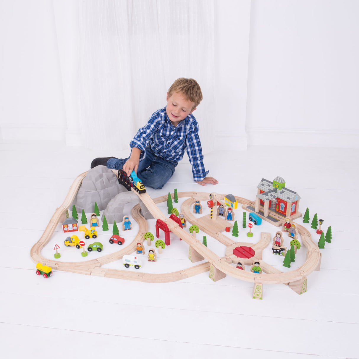 Bigjigs wooden train set Alps, 112dlg.