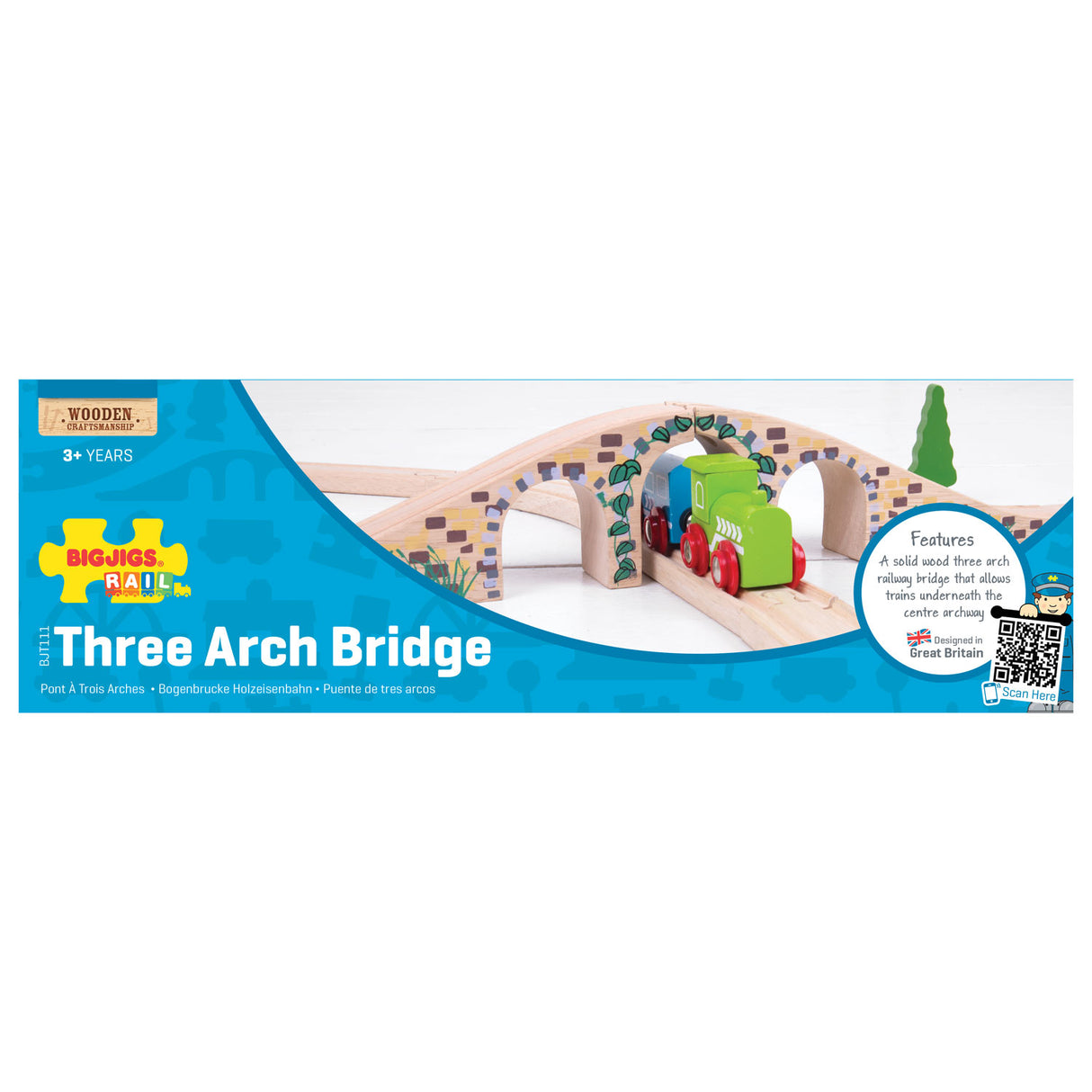 Bigjigs Rails en bois - pont avec 3 arches