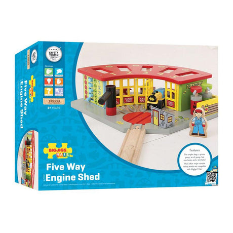 Hangar en bois Bigjigs pour 5 trains - extension du système de voies en bois