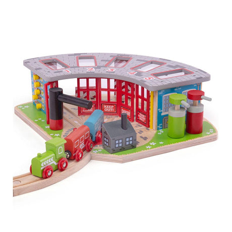 Hangar en bois Bigjigs pour 5 trains - extension du système de voies en bois