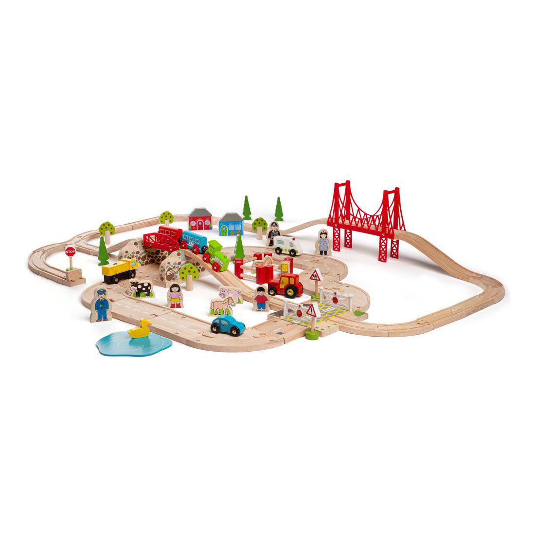 Bigjigs Wooden Road und BAUS -SET -Landschaft, 80dlg.