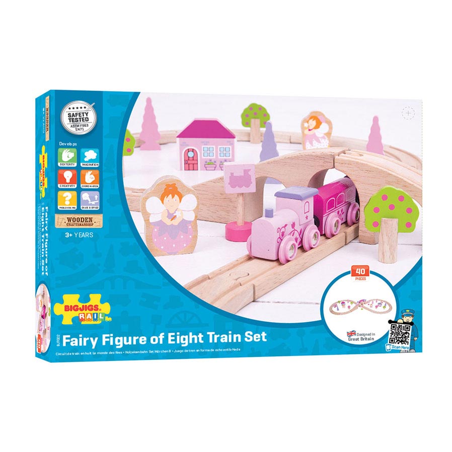 Bigjigs wooden train set pink, 40dlg.