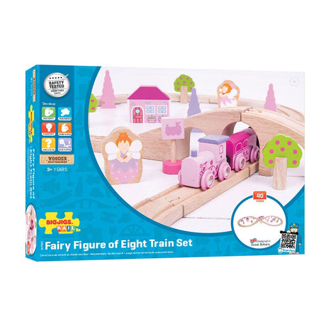 Bigjigs Ensemble de train en bois - rose, 40dlg.