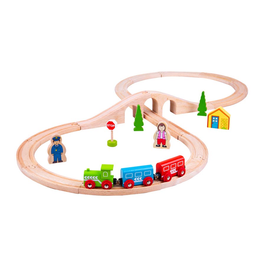 Bigjigs Wooden Train set, 26dlg.