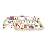 Bigjigs Wooden Train Track y autopases, 105dlg.