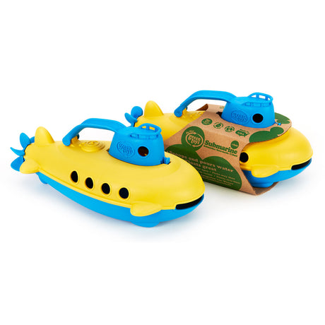 Sous-marin vert jouets jaune avec poignée bleue -