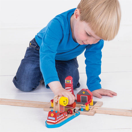 Rails en bois Bigjigs - caserne de pompiers