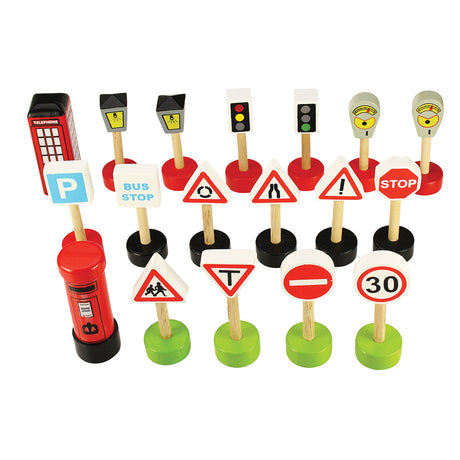 Panneaux de signalisation en bois Bigjigs, 18 pcs.