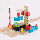Rails en bois Bigjigs - chantier naval à conteneurs