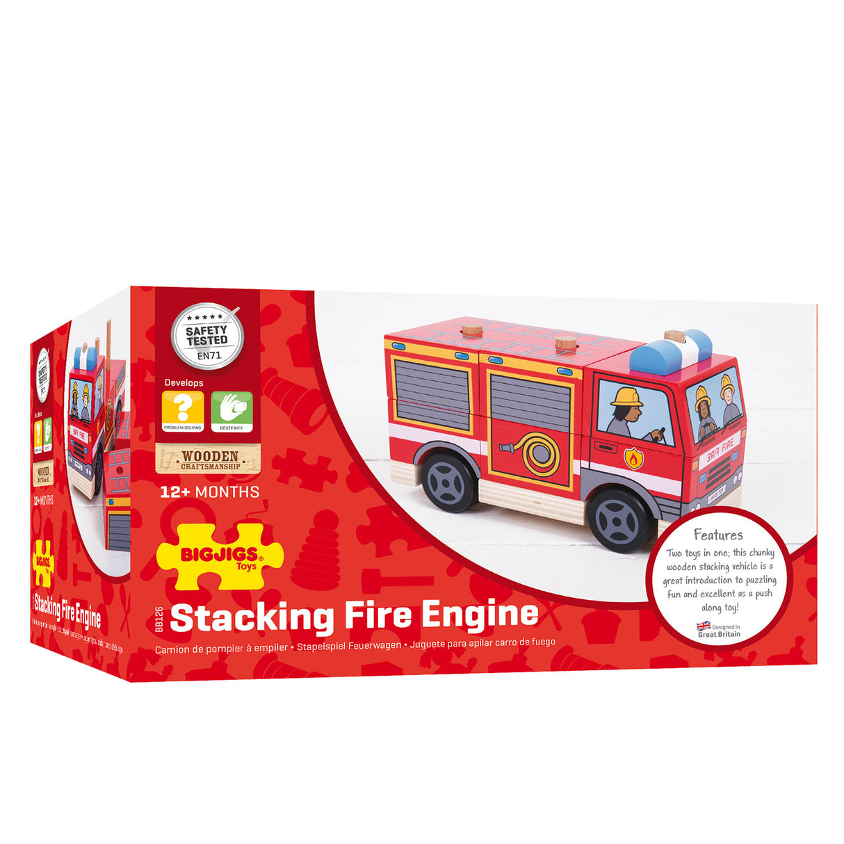 Blocs à empiler Bigjigs - camion de pompiers