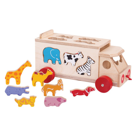 Camion-caisse en forme de bois Bigjigs, 11 pièces.