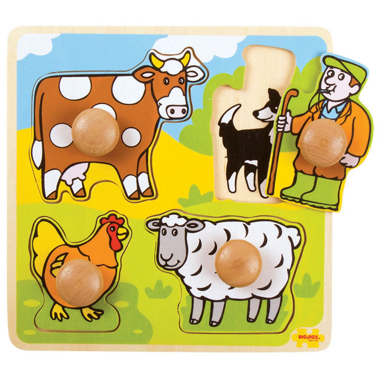 Bigjigs Wood Nick Puzzle Farm, 4dlg.