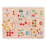 Bigjigs Numéros de puzzle d'apprentissage en bois, 18dlg.