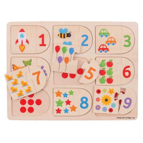 Bigjigs jouets bigjigs numéros de puzzle d'apprentissage en bois, 18 pièces.