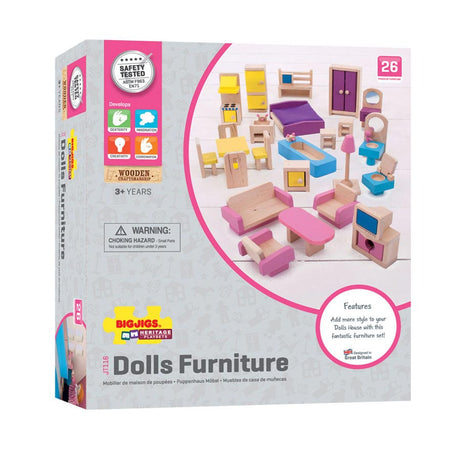 Meubles de maison de poupée en bois Bigjigs, 27 pièces.