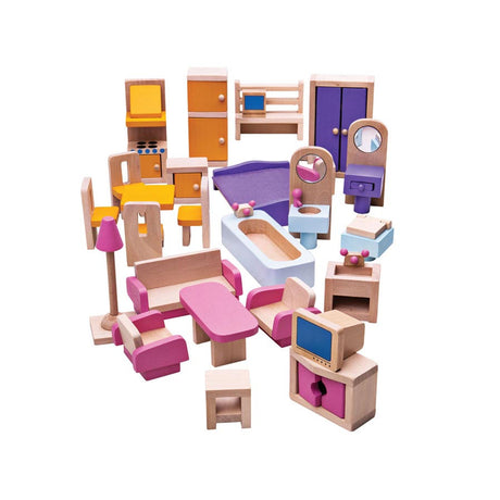 Meubles de maison de poupée en bois Bigjigs, 27 pièces.