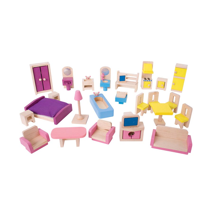 Bigjigs Wooden Dollhouse Furniture, 27dlg.