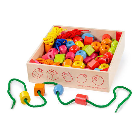 Perles colorées en bois Bigjigs, 95 pcs.