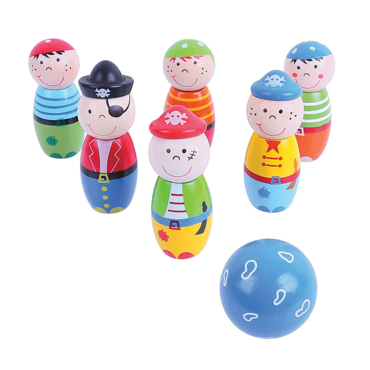 Bigjigs Holz Bowling Set Pirates, 7dlg.