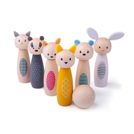 Jouets Simply Scandi Bigjigs - Jeu de quilles 'Animaux de la forêt' - Jouets en bois - Jeu de quilles en bois - 7 pièces