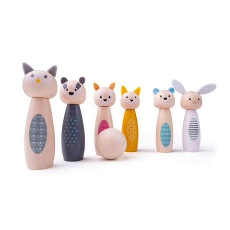 Jouets Simply Scandi Bigjigs - Jeu de quilles 'Animaux de la forêt' - Jouets en bois - Jeu de quilles en bois - 7 pièces