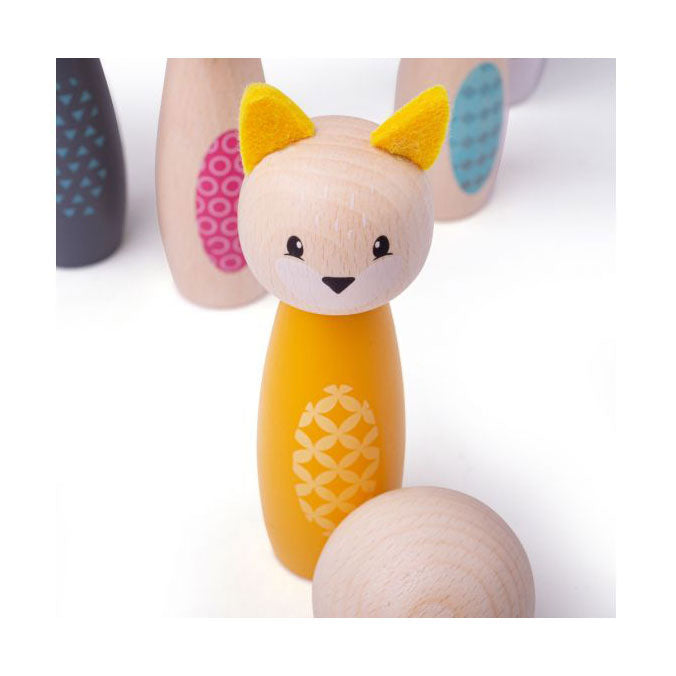 Jouets Simply Scandi Bigjigs - Jeu de quilles 'Animaux de la forêt' - Jouets en bois - Jeu de quilles en bois - 7 pièces