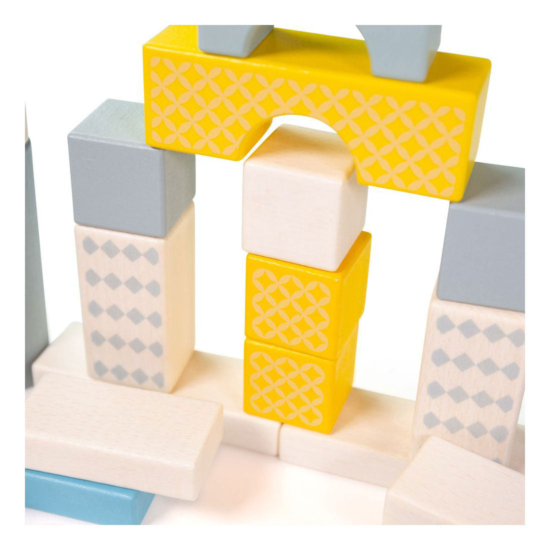 Blocs de construction en bois Bigjigs dans un tonneau de stockage, 50 pièces