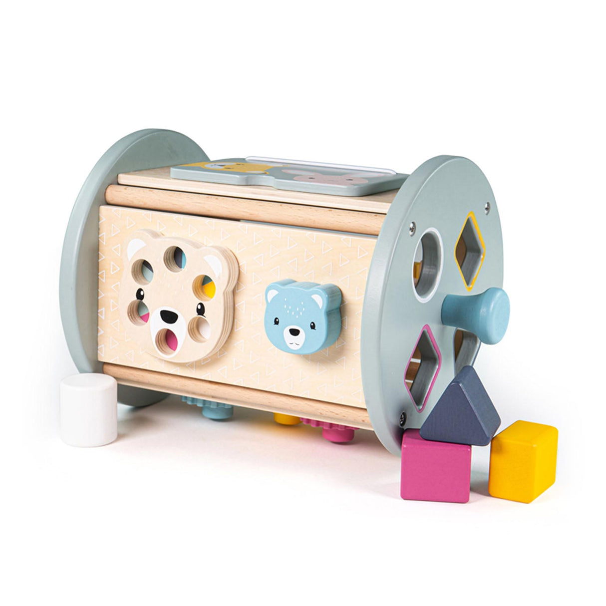 Bigjigs Rolling Activity Box und Form Eintopf aus Holz, 5dlg.