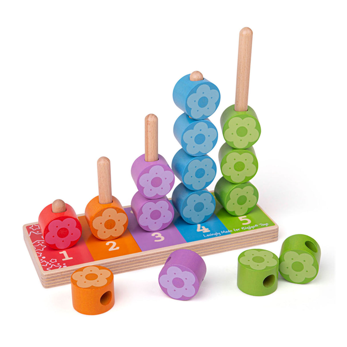 Bigjigs jouets bigjigs jeu d'empilage en bois fleurs, 16 pièces.