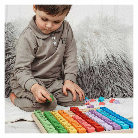Blocs numérotés en bois Bigjigs dans un plateau à compartiments, 100 pcs.