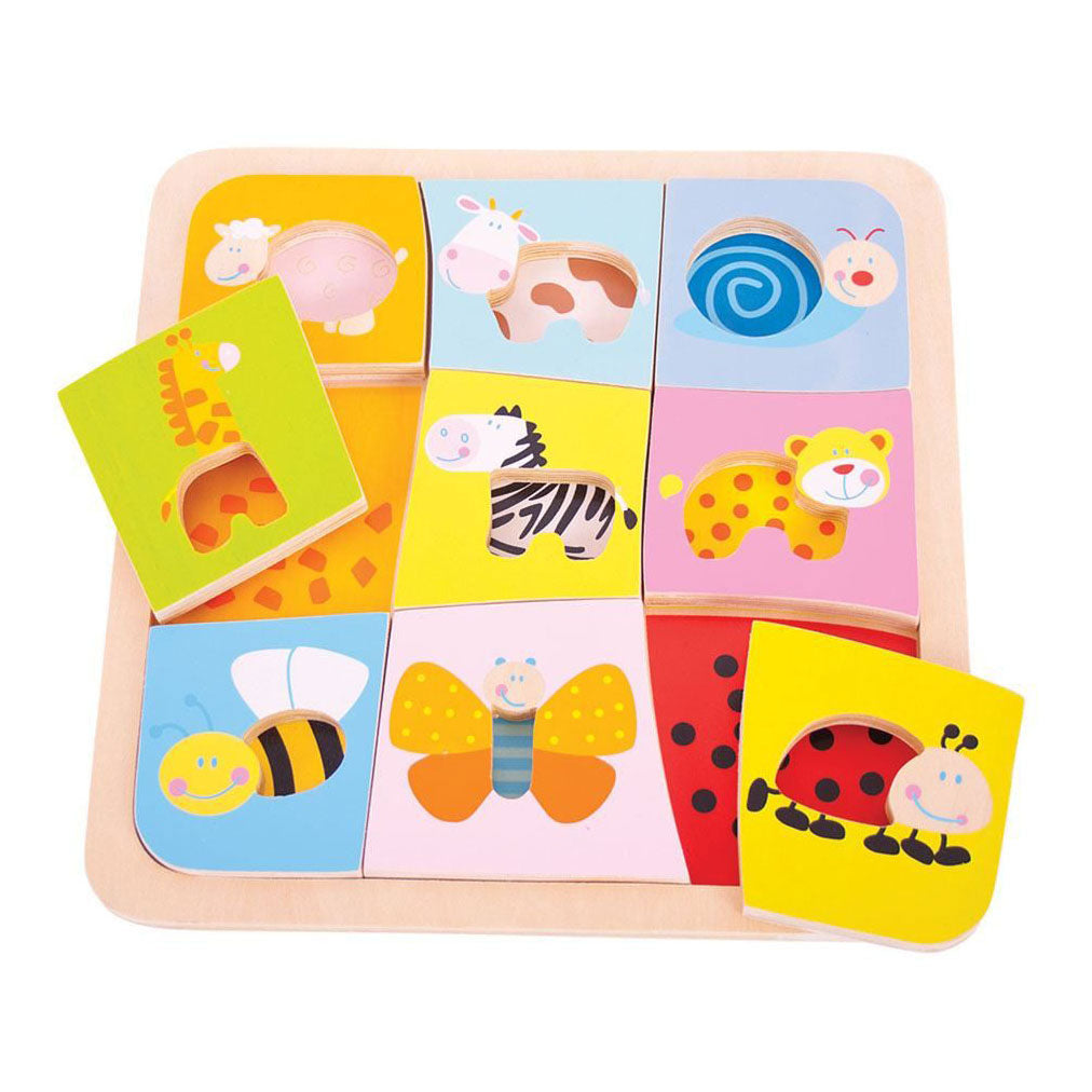 Bigjigs Puzzle des motifs d'animaux en bois, 9e.