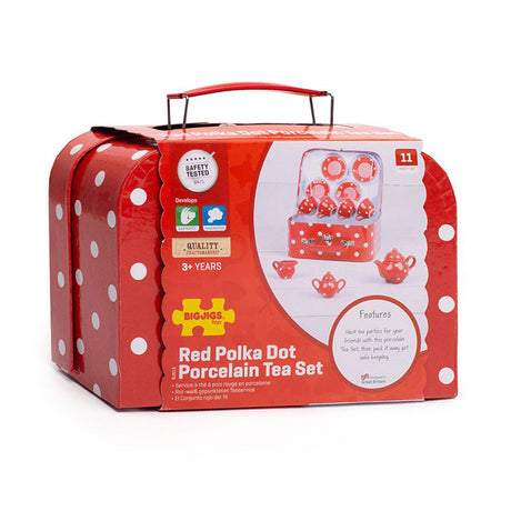 Service à thé en porcelaine Bigjigs dans un coffret de rangement, 12 pièces.