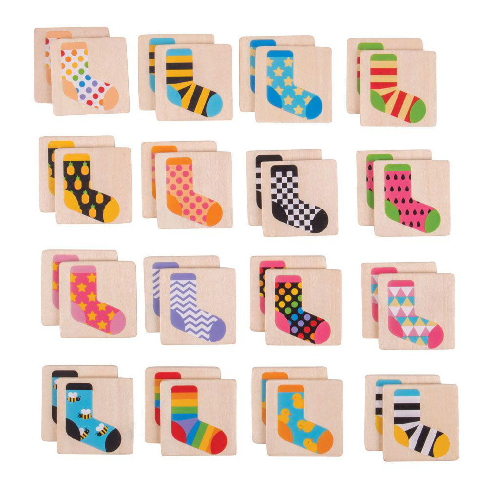 Bigjigs Wooden Memo Game Barered Socks, 32DLG.