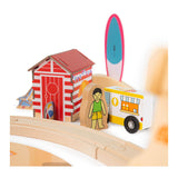Coffret de train en bois Bigjigs nettoyant la côte maritime, 70 pièces.