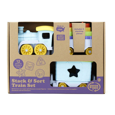 Train à empiler et trier les jouets verts, 12 pcs.
