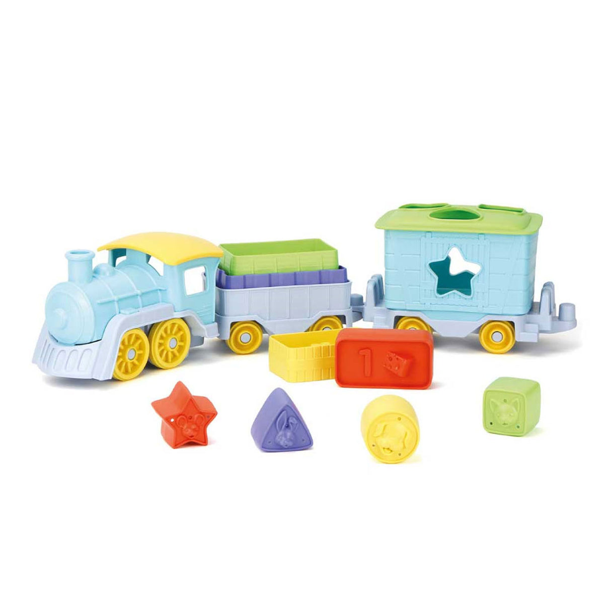 Train à empiler et trier les jouets verts, 12 pcs.