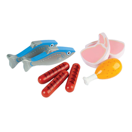 Tidlo nourriture de jeu en bois viande et poisson en boîte, 8 pièces.