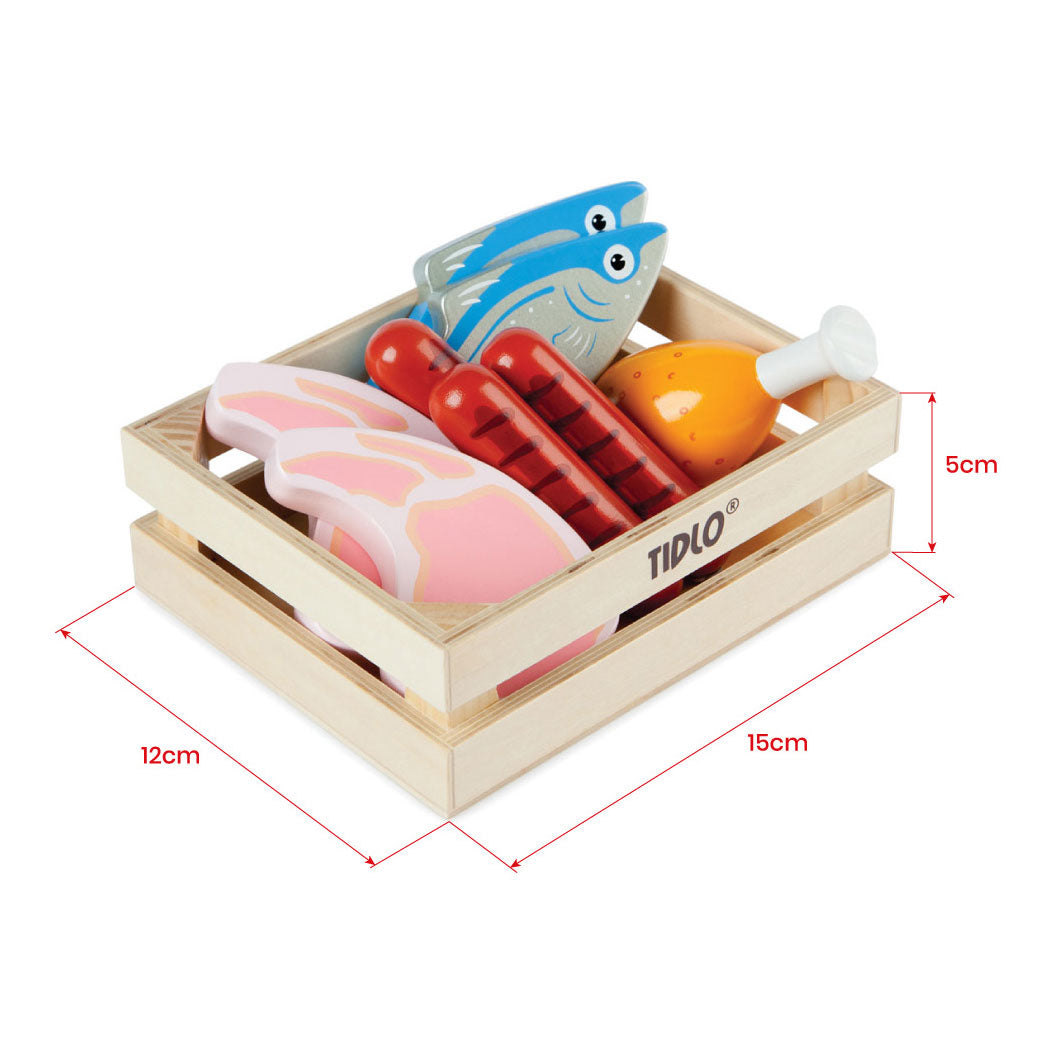 Tidlo nourriture de jeu en bois viande et poisson en boîte, 8 pièces.