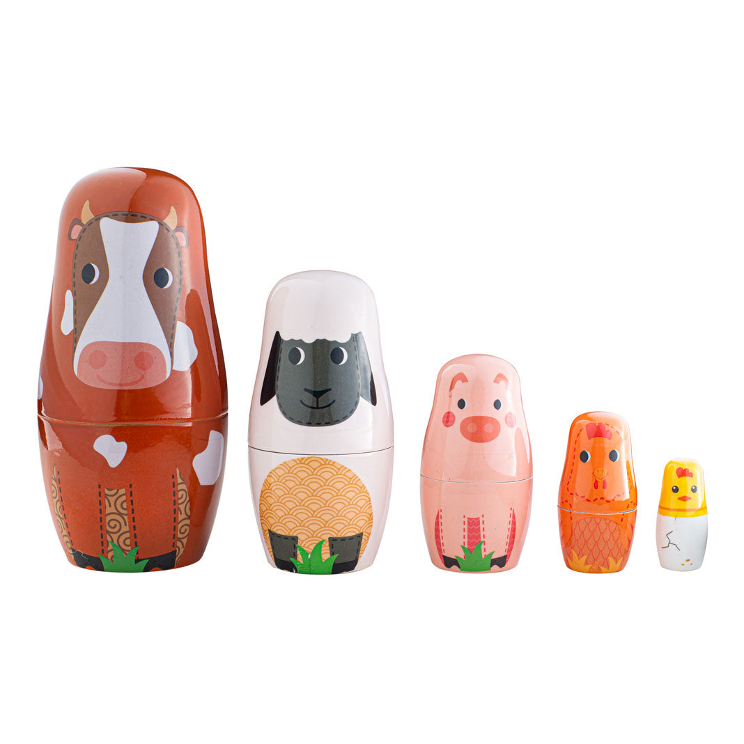 Tidlo Wooden Mattroosjka Farm Animaux empilables, 10dlg.