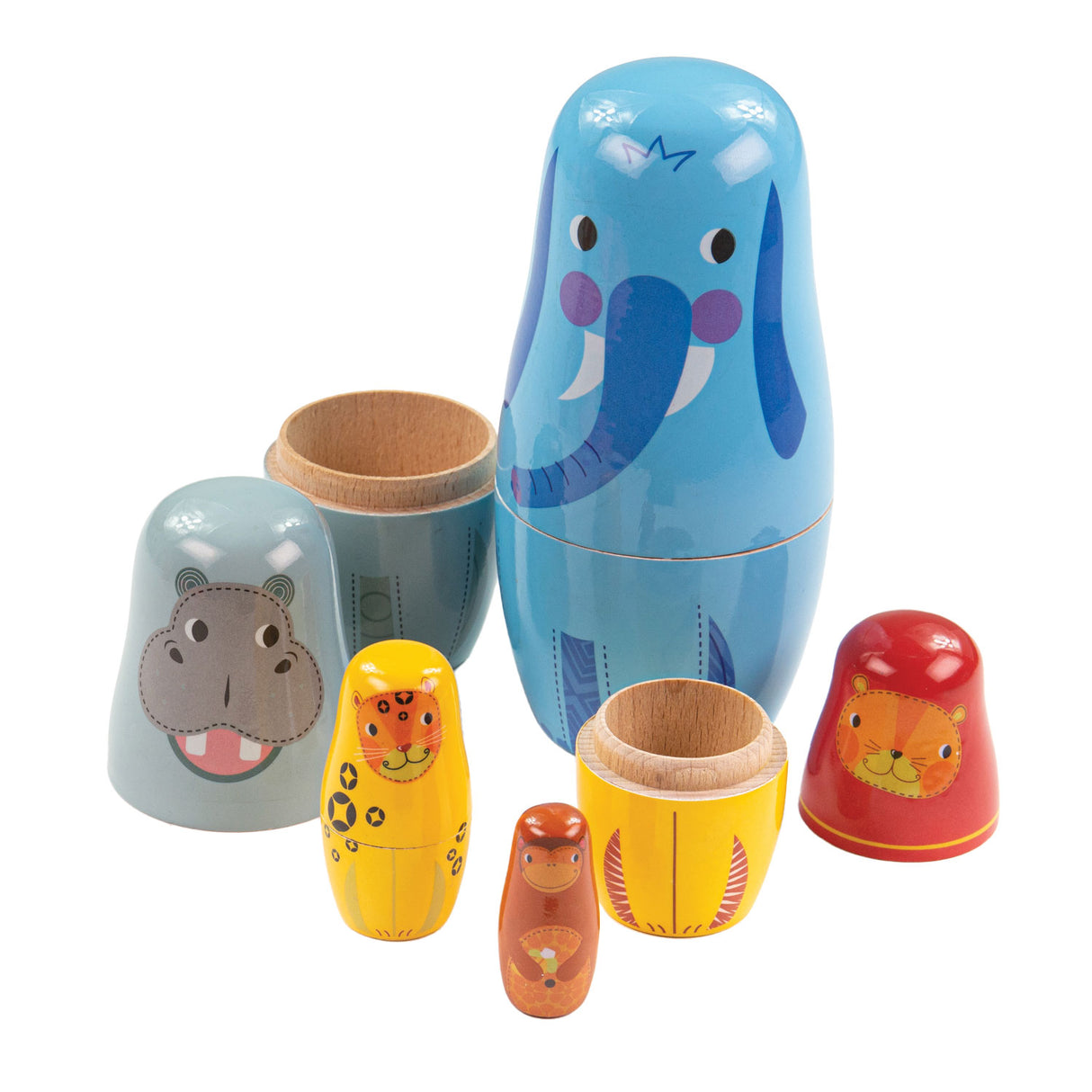 Tidlo Wooden Matryoshka Animales jungados apilables, 10dlg.