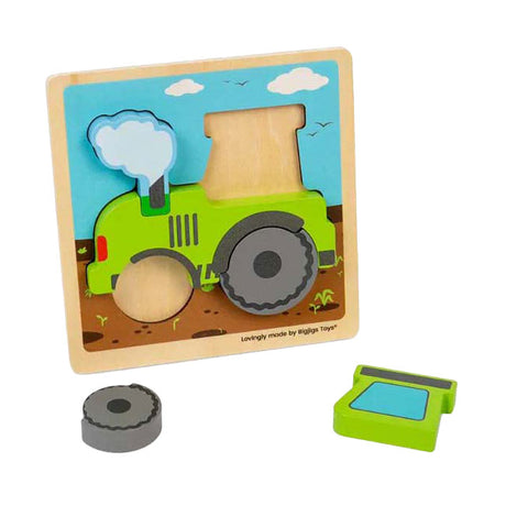 Tracteur puzzle à incrustations en bois Bigjigs avec formes amovibles, 5 pcs.
