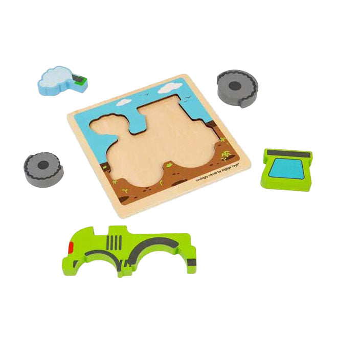 Tracteur puzzle à incrustations en bois Bigjigs avec formes amovibles, 5 pcs.