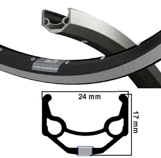 Ryde jante zac 19 noir argent 28 32 trous 14g etrto 622