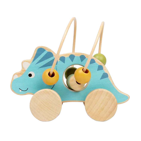 Bigjigs figurine à pousser en bois tricératops avec cadre en perles