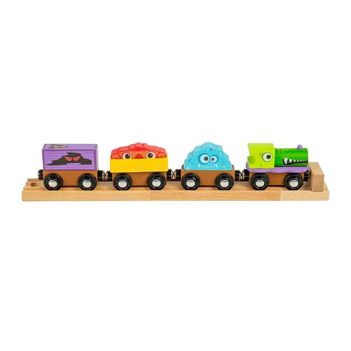 Bigjigs monster train bjt610 - train jouet en bois avec 3 wagons