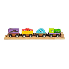 Bigjigs monster train bjt610 - train jouet en bois avec 3 wagons